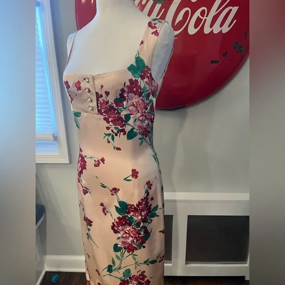 Dolce & Gabbana Silk Floral Midi Dress, Authentic, Pink & Green IT 40/US 4 *read - Picture 3 of 15